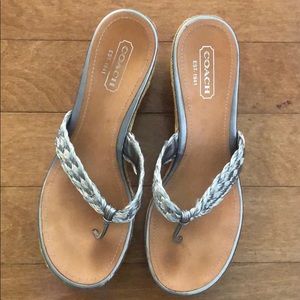 Coach silver wedge sandals 9B